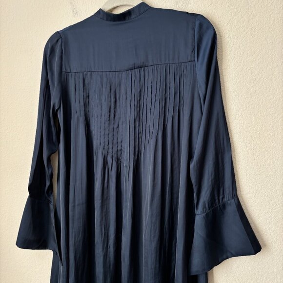 Zadig & Voltaire Raika Satin Tie Neck Navy Long Bell Sleeve Dress - Picture 12 of 13